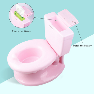 Handle Button Plastic Baby Potty Toilet with Print Pattern Training Seat in Pink/Blue/White Colors