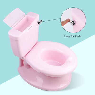 Handle Button Plastic Baby Potty Toilet with Print Pattern Training Seat in Pink/Blue/White Colors