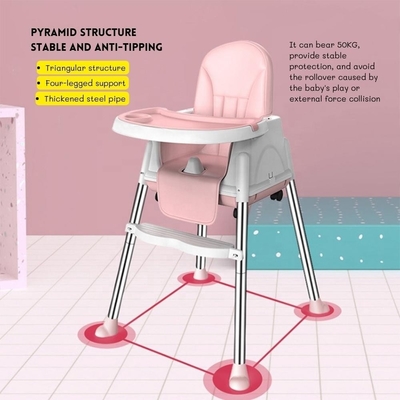 Beige/Pink/Sky Stable Portable Baby Feeding Chair Adjustable Height