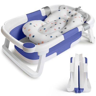 Customized Twice Folding Baby Bathtub Plastic Foldable Bathtub With Cushion