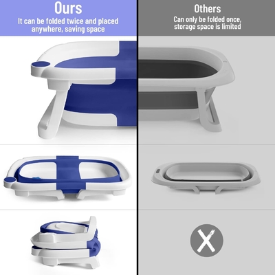 Customized Twice Folding Baby Bathtub Plastic Foldable Bathtub With Cushion