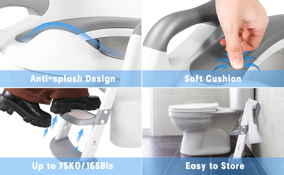 Grey/Blue/Red 3 In 1 Potty Training Seat With Step Stool Ladder Fits 1-10 Years Old