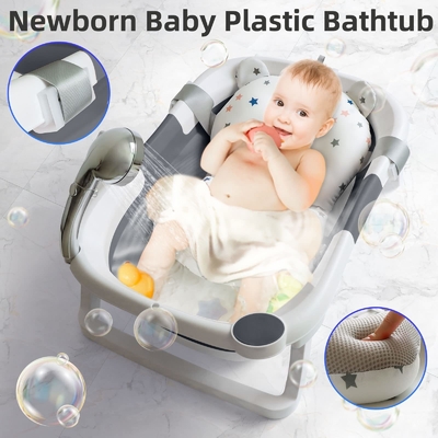 Lightweight Baby Bathtub Plastic Collapsible Bathtub With Electronic Thermometer