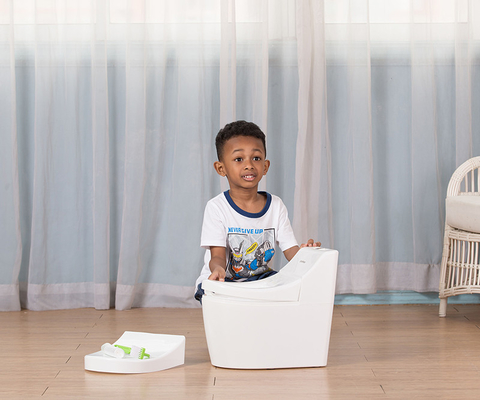 White Baby Training Potty Cartoon Print Plastic Toilet Trainer - EN71 Test Certified