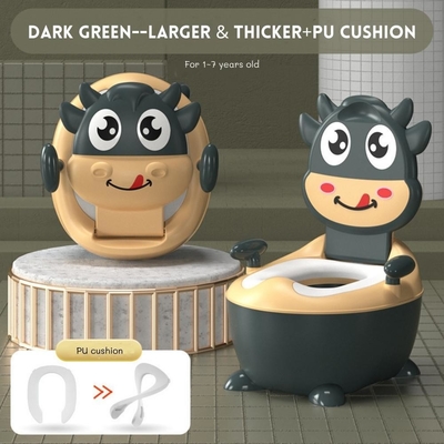 Dark Green Cow Carton Pattern Baby Training Potty Acceptable Customized Logo EN71 Certified