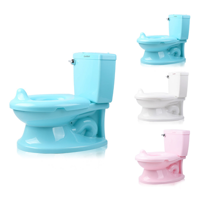 Handle Button Baby Potty Toilet in White Blue Pink Color with Solid Pattern - EN-71 Certified - 1.38kg Net