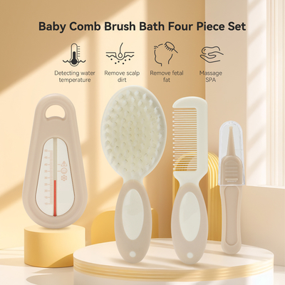 Soft Baby Grooming Brush , Bath Water Thermometer Set for Newborn Head Care