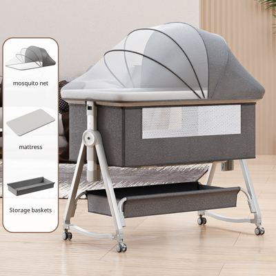 Multi Functional Baby Crib with Foldable Height Adjustment Splicing, Portable and Movable Bedside Swing, Cradle, Sleeping Bed