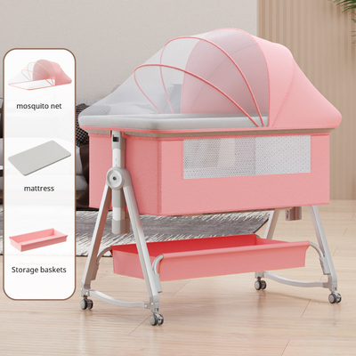Multi Functional Baby Crib with Foldable Height Adjustment Splicing, Portable and Movable Bedside Swing, Cradle, Sleeping Bed