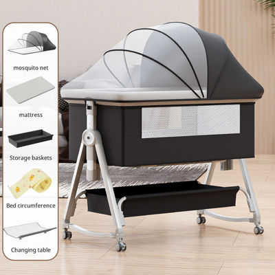 Multi Functional Baby Crib with Foldable Height Adjustment Splicing, Portable and Movable Bedside Swing, Cradle, Sleeping Bed